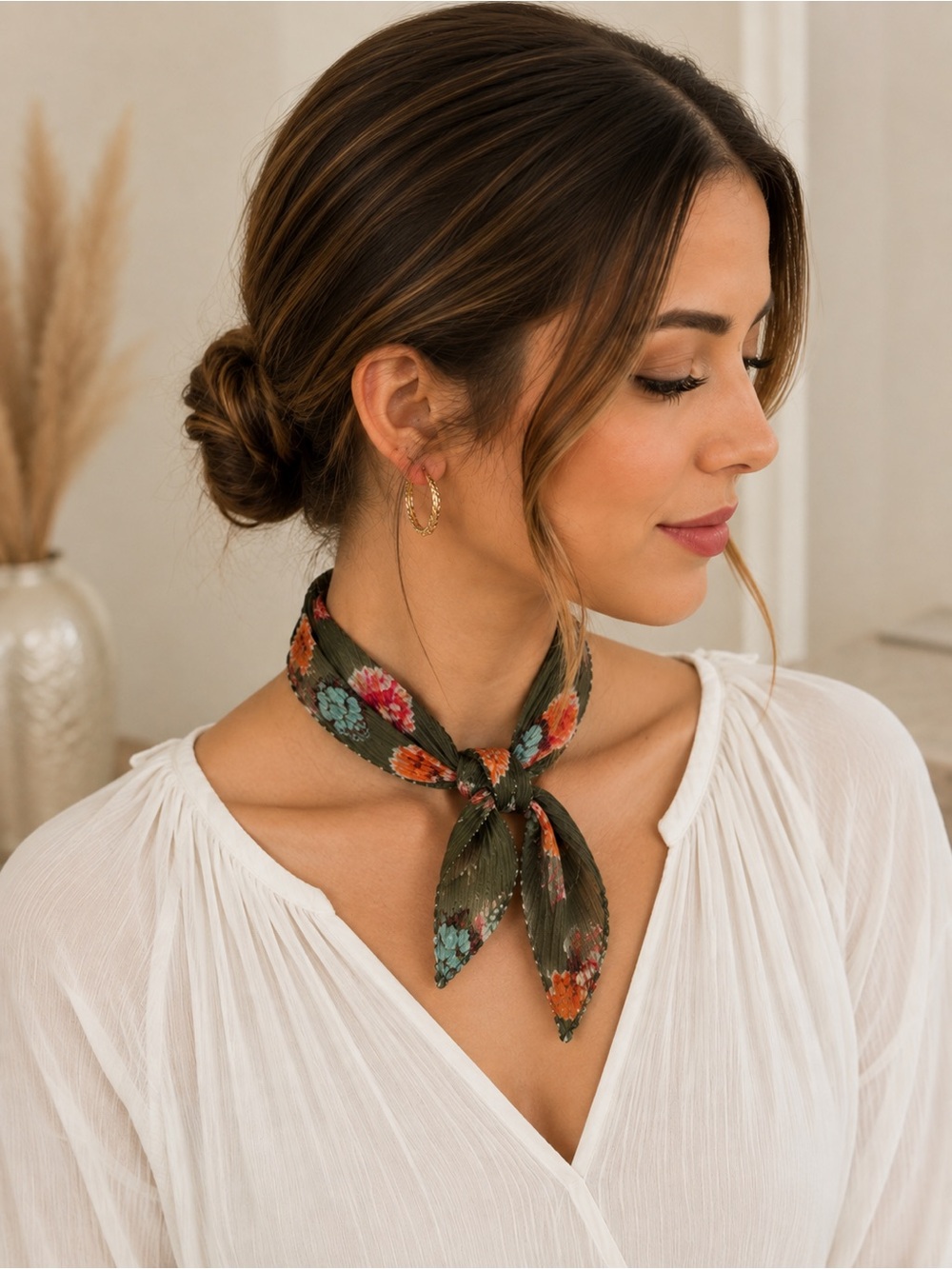 Olive Floral Twist Headband - Picture 3 of 3